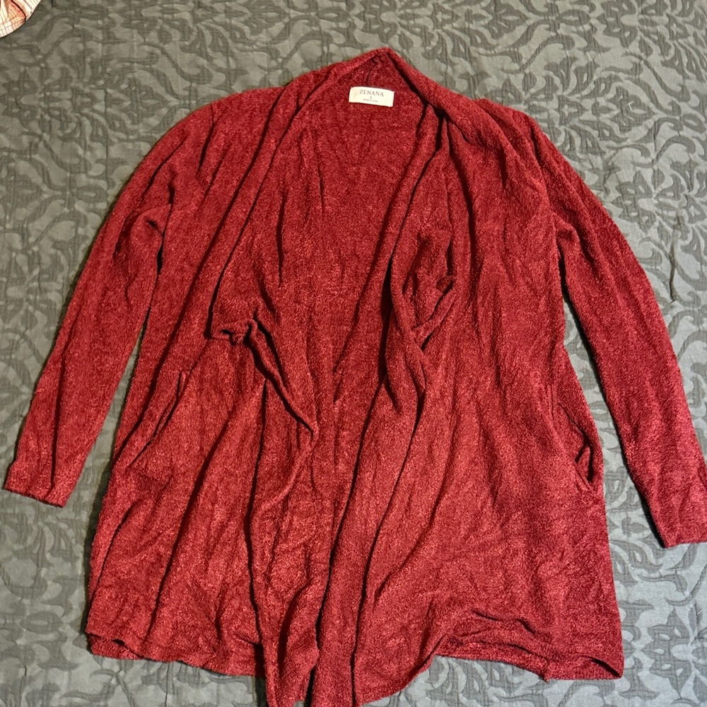 Elegant Burgundy Red Open Front Cardigan